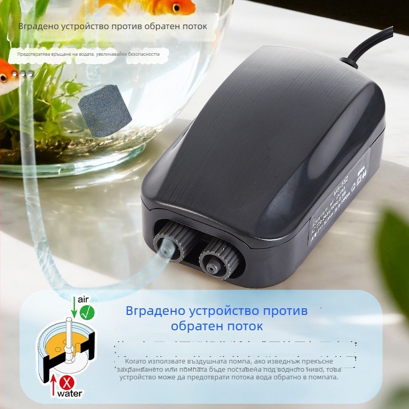 Аквариумна кислородна помпа с регулируеми двойни изходи, 2,5W, тиха за домашно ползване