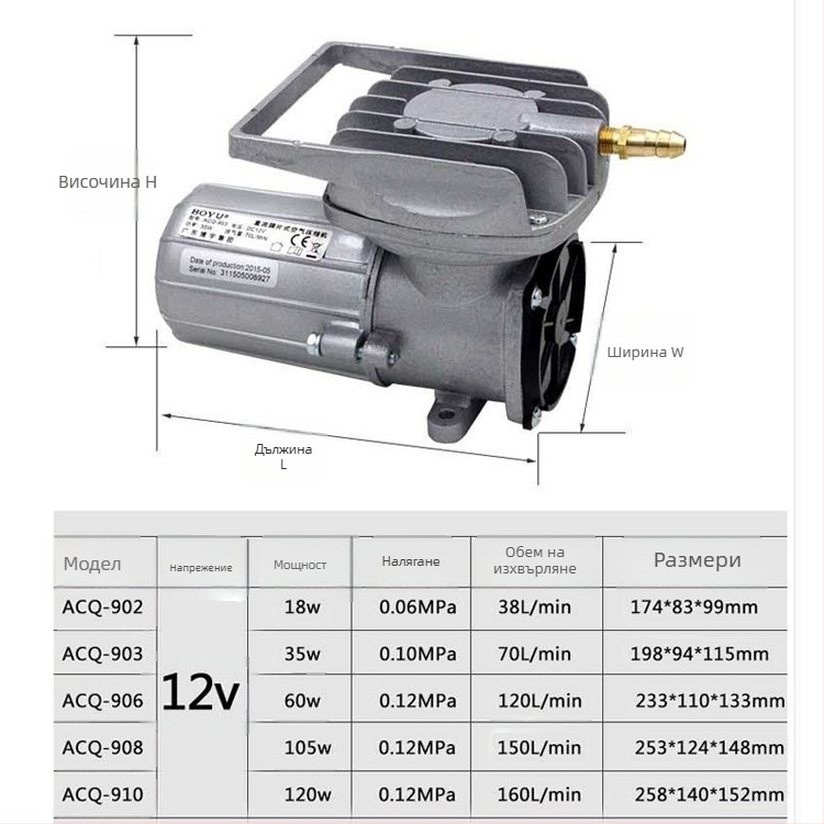 Boyu DC диафрагмен въздушен компресор за аквариумно кислородиране (модели ACQ-902/903/910/903A/908A)