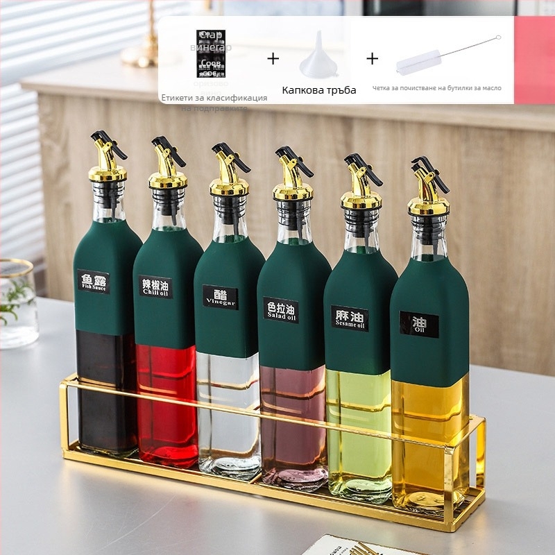 Керамичен комплект съдове за подправки за кухнята — бутилки за масло, сол, сусамово масло, сос и оцет, с автоматични капаци, японски стил