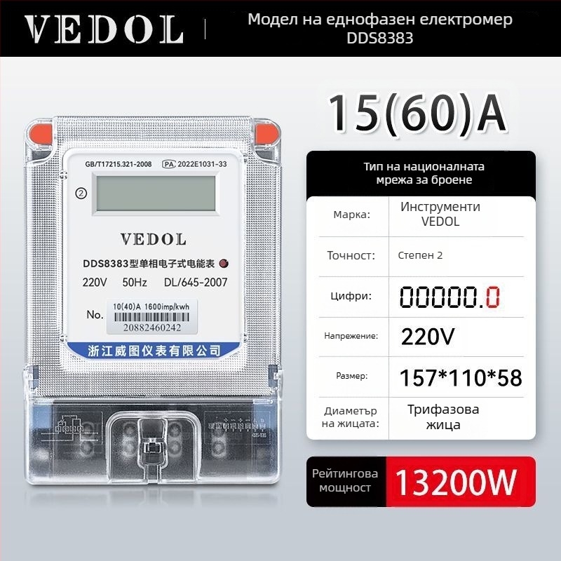 Дигитален смарт електромер 220V, еднофазен, за жилищна употреба