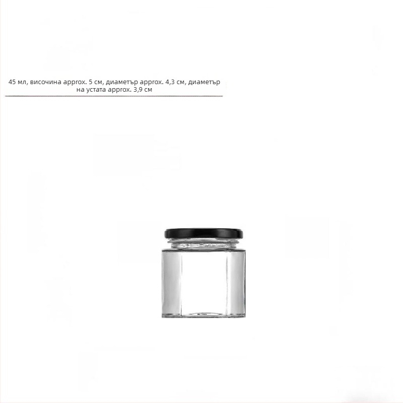 Хранително-безопасен запечатан шестостенен стъклен буркан с капак за мед, лютив сос и лимонов конфитюр