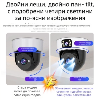 Сферична вътрешна камера за видеонаблюдение с AI за умна къща, 360° панорамен изглед, 220V захранване, автоматично компенсиране на подсветката, алармена функция