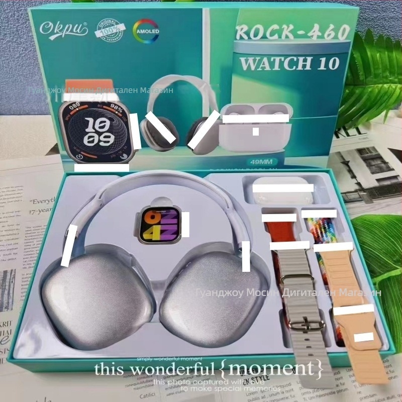 Смарт часовник с включени безжични слушалки и комплект от 4 каишки • AMOLED дисплей • корпус от алуминиева сплав • силиконови каишки • здравословни сензори (HR, BP, SpO2, сън) • безжично и магнитно зареждане