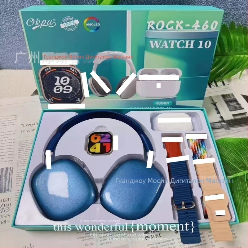 Смарт часовник с включени безжични слушалки и комплект от 4 каишки • AMOLED дисплей • корпус от алуминиева сплав • силиконови каишки • здравословни сензори (HR, BP, SpO2, сън) • безжично и магнитно зареждане