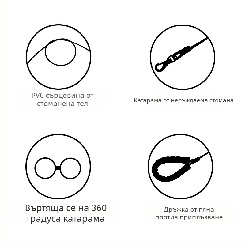 Повод за кучета и котки, дължина 3,4 м, със стоманено ядро и PVC покритие, подходящ за малки породи