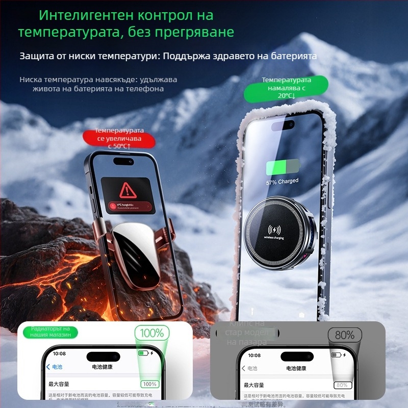 H8A-15W Безжично зарядно с магнитен охладител радиатор, MagSafe глава, Type-C интерфейс, пластмаса и метал, 121 г