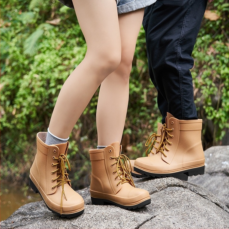 Унисекс дъждовни ботуши, PVC горна част, пластмасова подметка, противохлъзгащи, износоустойчиви, нисък тип обувки за дъжд с EVA стелка