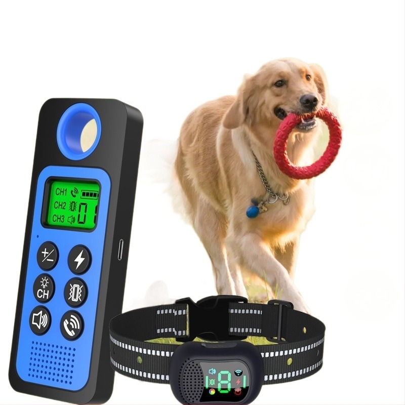 Дистанционно устройство за обучение на кучета с интерком и анти-лаене, обхват 1500 м, поддържа до 3 кучета, пластмасов нашийник