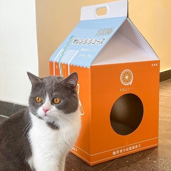 Котешко гнездо с драскалка от картон, закрит дом за котки; материал: гофриран картон; всесезонно използване; подходящо за котки от всички породи