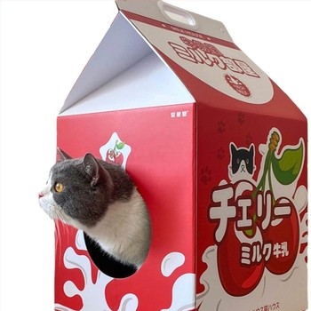 Котешко гнездо с драскалка от картон, закрит дом за котки; материал: гофриран картон; всесезонно използване; подходящо за котки от всички породи