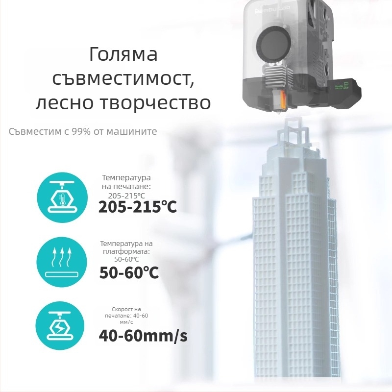 Three Green PLA филамент за 3D печат – 1 кг, плътност 1.24 g/cm³, съвместим с FDM принтери