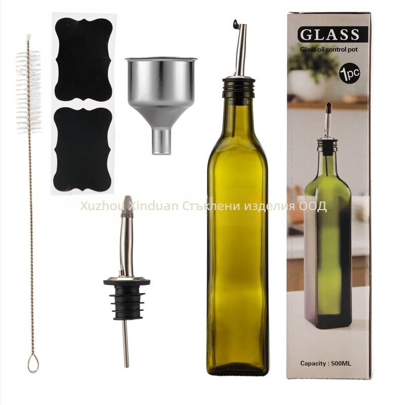 Стъклена бутилка за олио с дозатор, квадратна форма, модерен дизайн, пръскащ механизъм, премиум качество