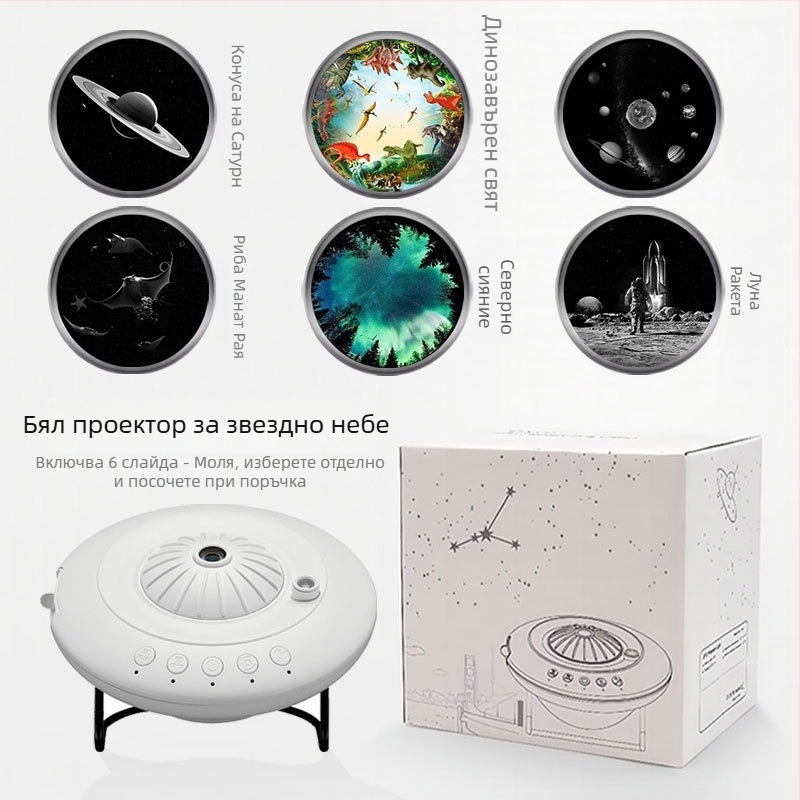 Проектор за звездно небе с дизайн летяща чиния; вградена литиева батерия, без интелигентно управление, монтаж Тайван