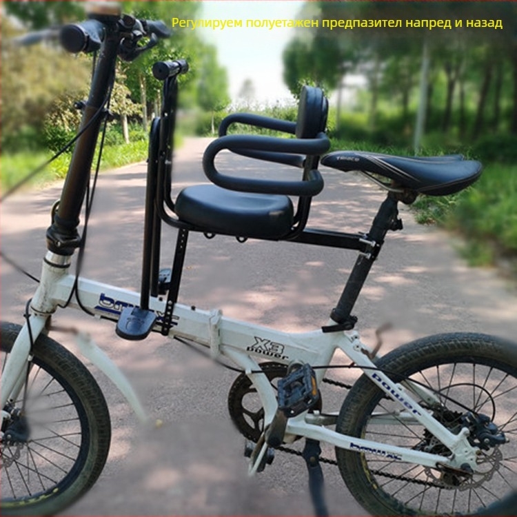 Детска предна седалка за велосипед, универсална съвместимост с планински и сгъваеми велосипеди; метална рамка; модел 089; марка Aijiamei