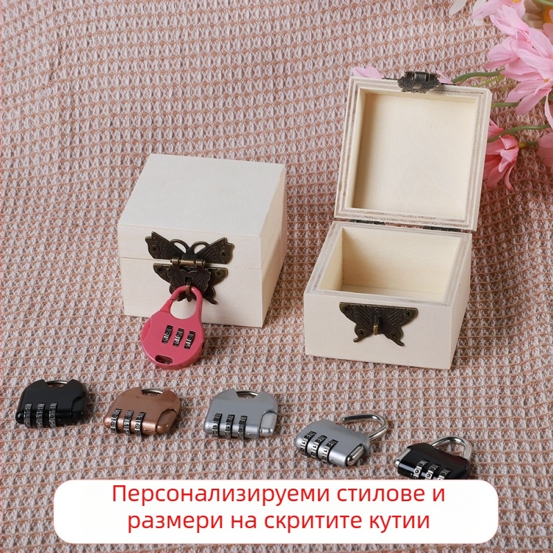 Дървена заключваща кутия с гравиране, модел 001, естествена дървесина, вътрешно покритие от плат, печат на лого наличен