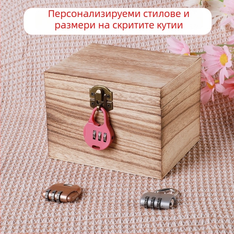 Дървена заключваща кутия с гравиране, модел 001, естествена дървесина, вътрешно покритие от плат, печат на лого наличен