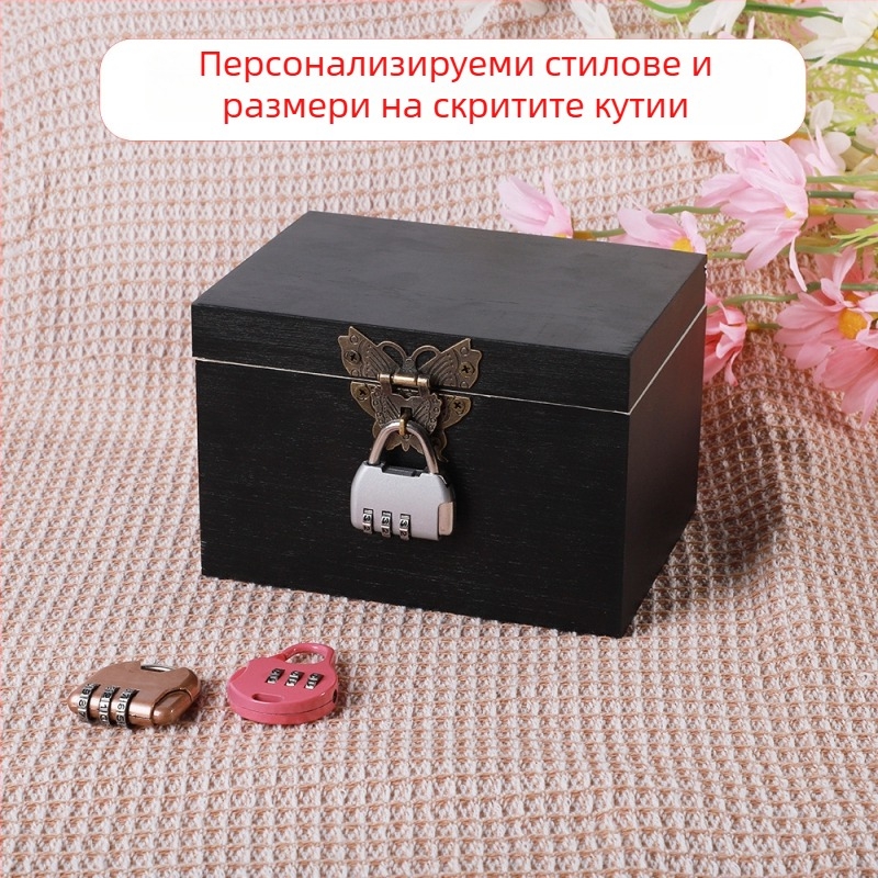 Дървена заключваща кутия с гравиране, модел 001, естествена дървесина, вътрешно покритие от плат, печат на лого наличен