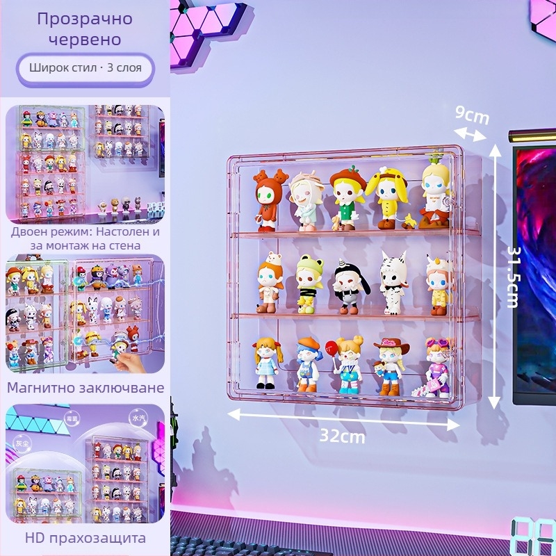 Стенна витрина за фигури – прозрачен корпус, прахо- и влагозащитна, PET пластмаса, капацитет 18 л, модел 9625