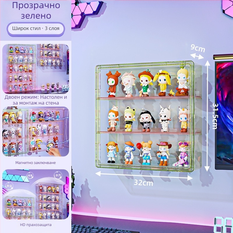 Стенна витрина за фигури – прозрачен корпус, прахо- и влагозащитна, PET пластмаса, капацитет 18 л, модел 9625