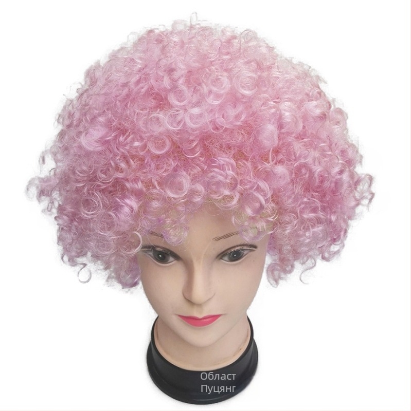 Карикатурен стил къса къдрава перука на клоун с права или наклонена челка, влакна K Silk/P Silk, за фенове на футбол и празнични партита