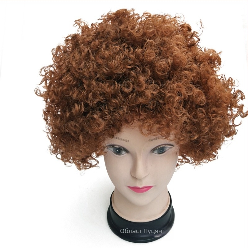 Карикатурен стил къса къдрава перука на клоун с права или наклонена челка, влакна K Silk/P Silk, за фенове на футбол и празнични партита