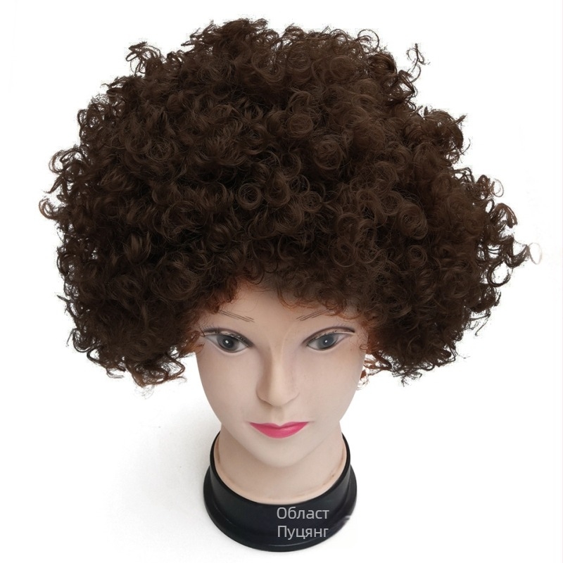 Карикатурен стил къса къдрава перука на клоун с права или наклонена челка, влакна K Silk/P Silk, за фенове на футбол и празнични партита