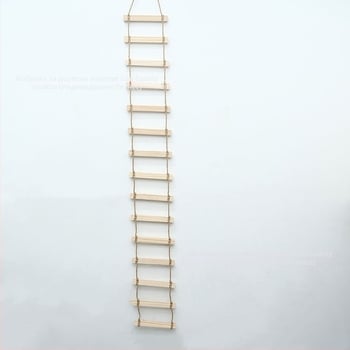 Дървена котешка катерушка със стълба от въже, гнездо, драскалка и мост