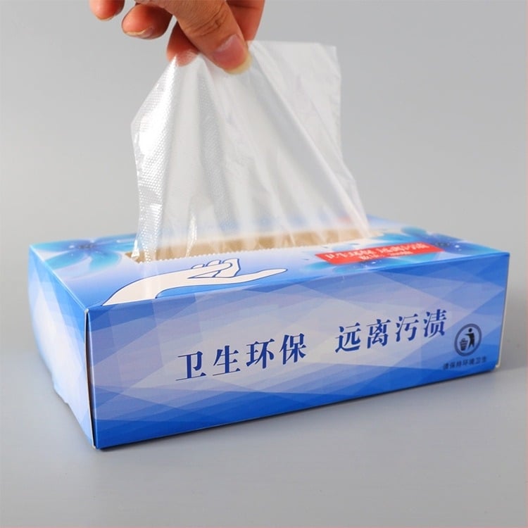 Издърпващи се еднократни ръкавици, 200 бр./кутия, хранително-годни удебелени PE ръкавици за обществено хранене, маслоустойчиви, прозрачни, 0,05–0,1 мм