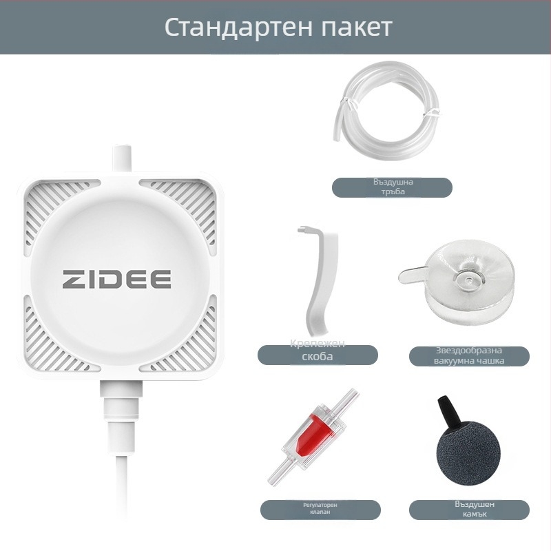 Десктоп кислородна помпа за аквариум, поток 450 ml/min, мощност 1,3 W, шум ≤30 dB, захранване AC
