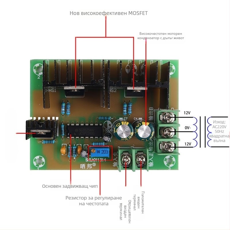 300W инвертор: квадратна вълна, 50Hz, вход DC12V, изход AC220V – управляваща платка за инвертор