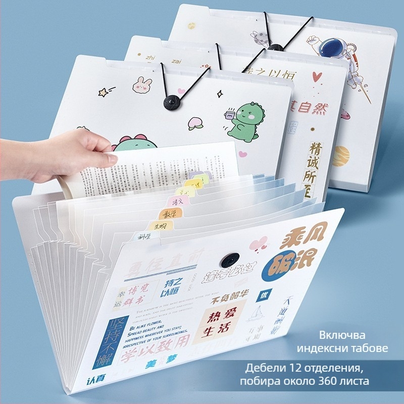 A4 акордеонна папка за документи, пластмасова, 5 отделения