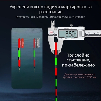 Поплавък за риболов с вертикален дрейф – променящ цвят, луминесцентен и електронен за ден и нощ; композитен материал; марка Powerful merchant.