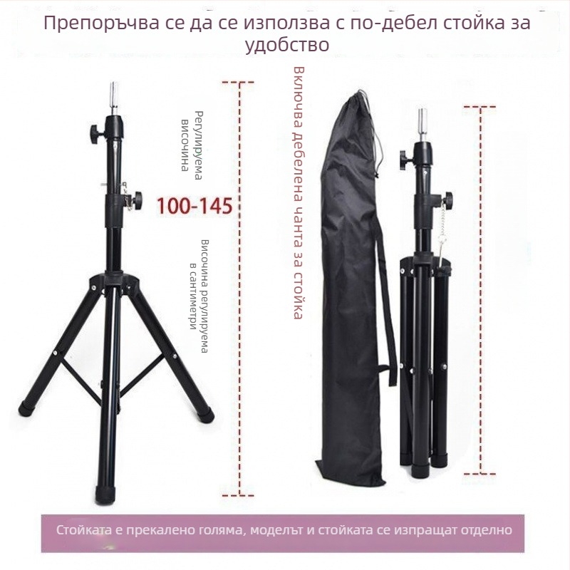 Глава манекен за перука - дълга права коса с челка, коса от коприна, може да се боядисва или да се пермва