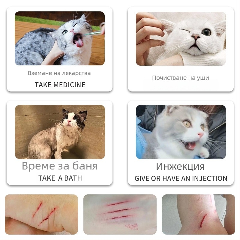 Ръкави за грижа за котки за къпане, комплект от четири, мек зайчий велур, регулиращи се, против надраскване