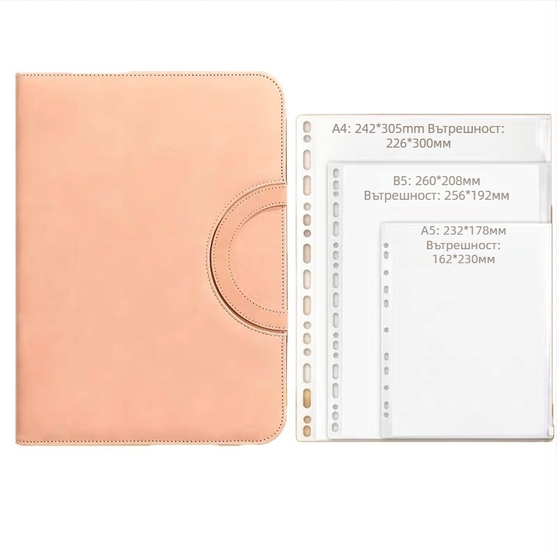 A4 документна папка за документи с цип Baiheng, модел A4-id storage book, PU материал, 3.5 cm дебелина, 12 страници