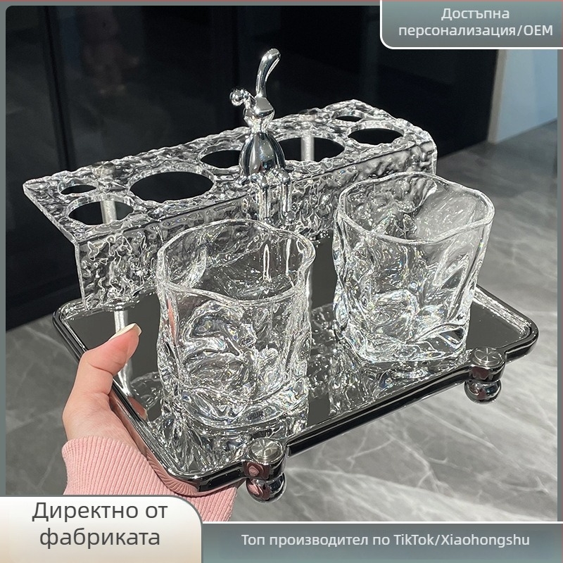 Osborn комплект за четки за зъби и чаши за уста — стъклена поставка за баня, еднослойна конструкция, неправилна форма