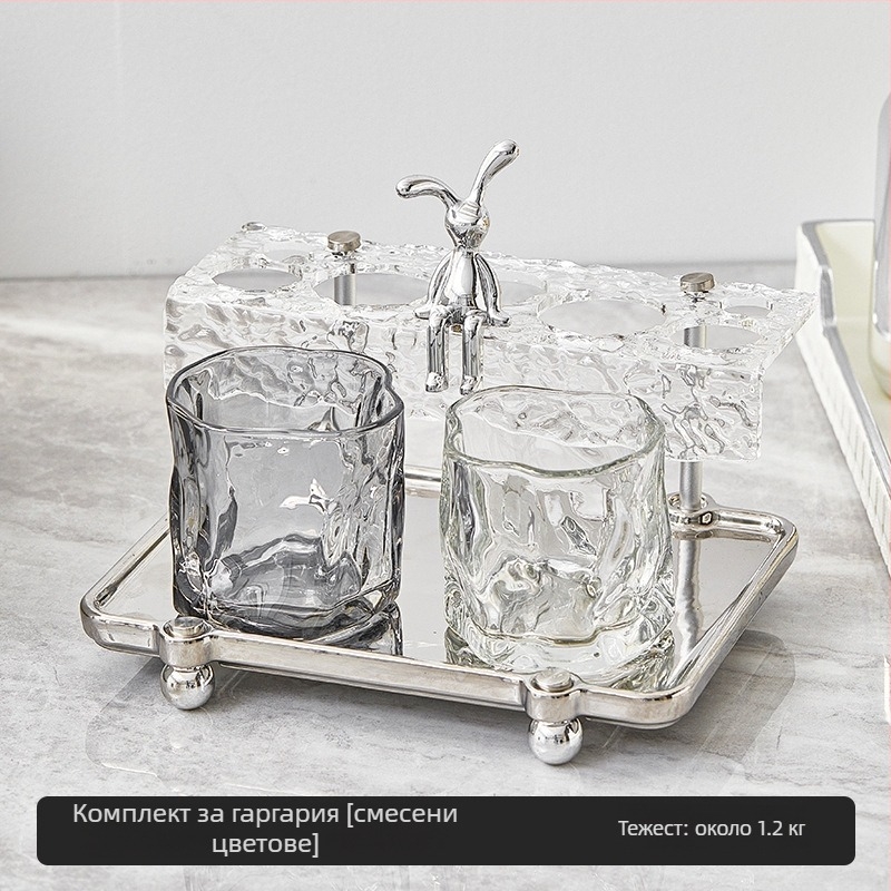 Osborn комплект за четки за зъби и чаши за уста — стъклена поставка за баня, еднослойна конструкция, неправилна форма