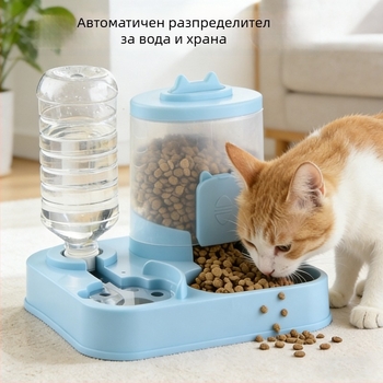 Котешка хранилка за вода с автоматично допълване и купичка – стъкло, аксесоари за хранене на домашни любимци, единичен комплект