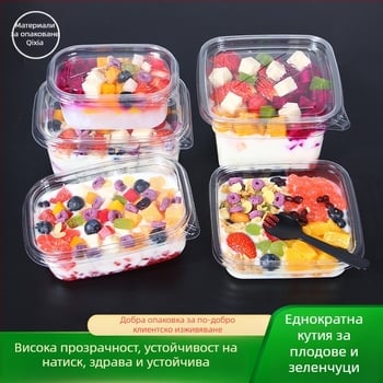 Еднократна PET кутия за плодове с капак – хранителен пластмасов материал, прозрачно, обем 280ml/483ml/709ml