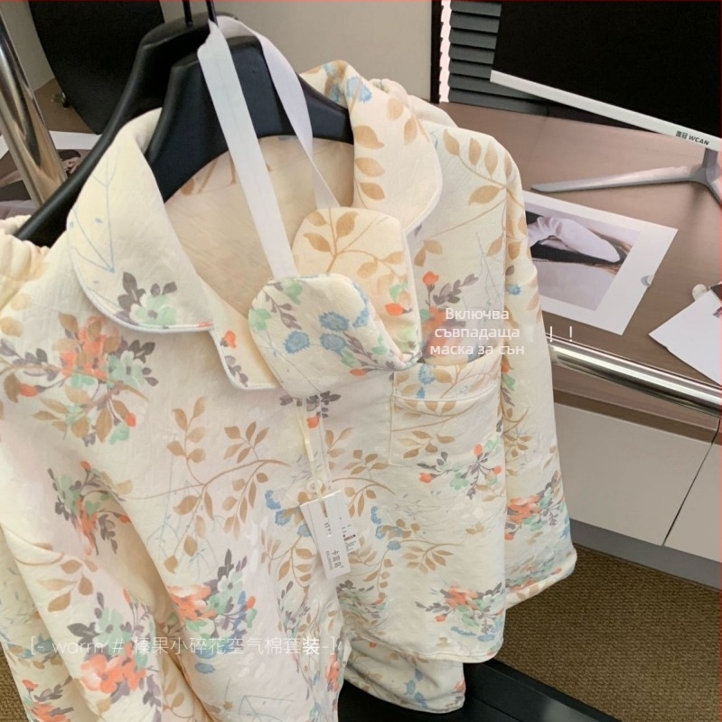 Женски зимен пижамен комплект с въздушен памучен междинен слой, подплатен и дебел, модерен минималистичен стил, тъкан 201–250 г/м², за сън