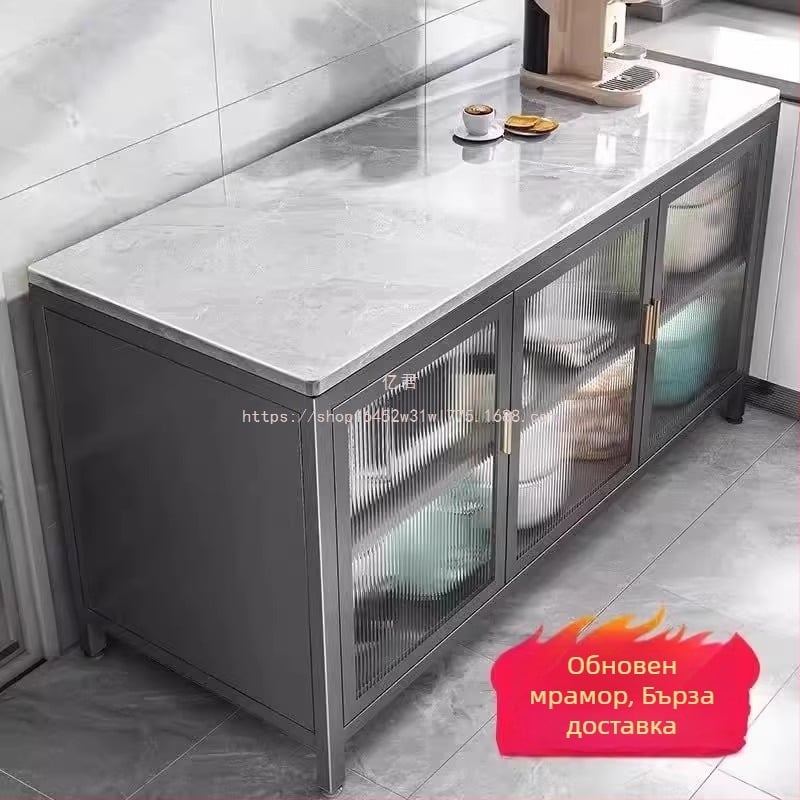 Yijun Многофункционален шкаф за кухня от карбонова стомана, самостоятелно стоящ, с рафт за микровълнова печка