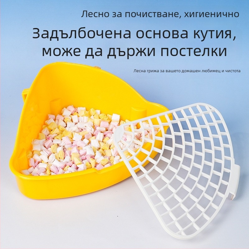 Пластмасов повдигнат триъгълен тоалет за зайци, предпазва от пръски при урина, подходящ за зайци, шиншили и морски свинчета