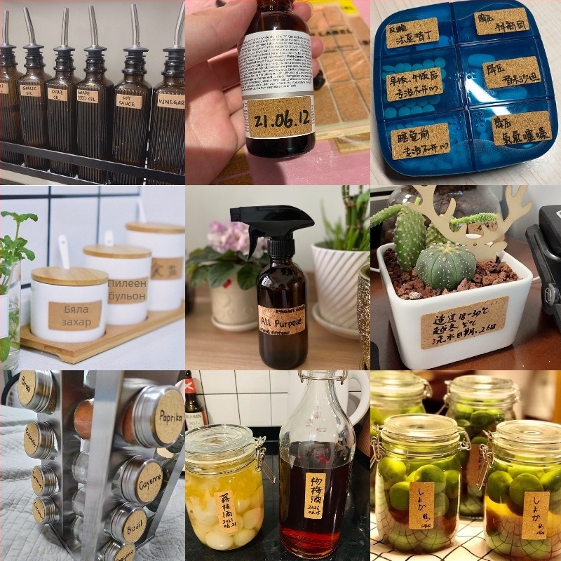 Корков етикетен стикер – самозалепващ, печатен, корейски стил, водоустойчив за етикети на етерични масла и идентификация на чаши