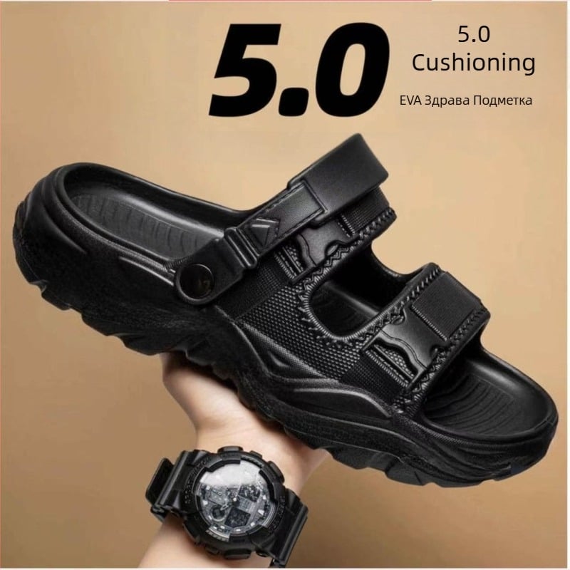 Мъжки PVC сандали, плажен стил, открит пръст, дишащи, водоустойчиви, противохлъзгащи подметки, за шофиране и преминаване през вода