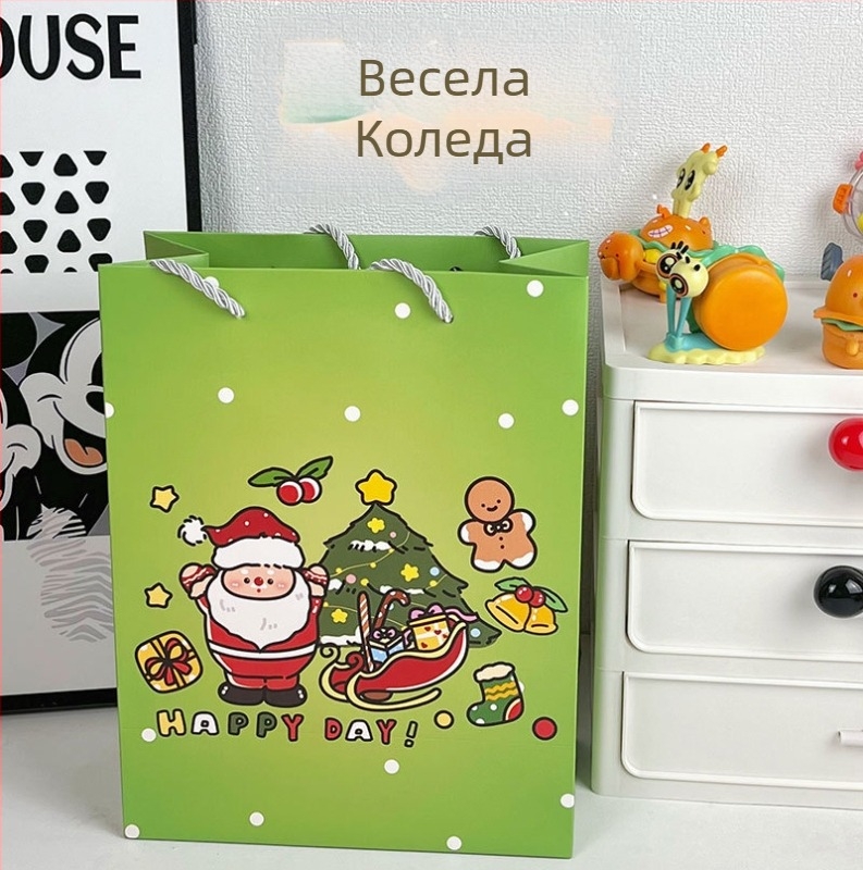 Коледна подаръчна торбичка, крафт хартия/бял картон, офсетно печат, минималистичен стил, Keyoujia