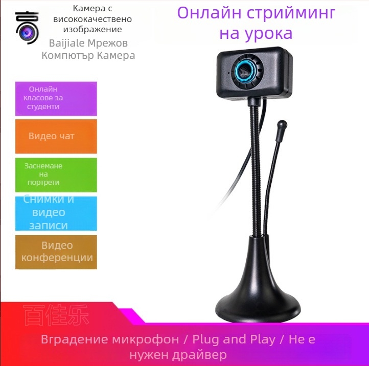 Десктоп USB камера с 0.8 MP сензор, максимална резолюция 1600x1200, 30 FPS, USB без драйвери