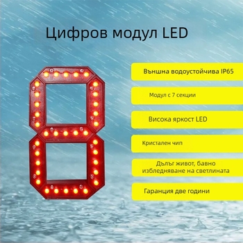 LED дигитален водоустойчив пен сегмент – вградим монтаж, статичен монохромен дисплей, персонализация налична, захранване AC 110–220V / DC 12V