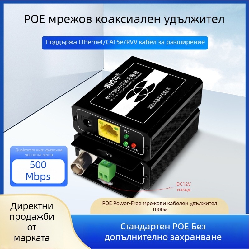 Видео конвертор — коаксиален предавател/разширител за лифтов PLC мрежа, 720p, Без отдалечено събуждане, Без управление на захранването, модел 705