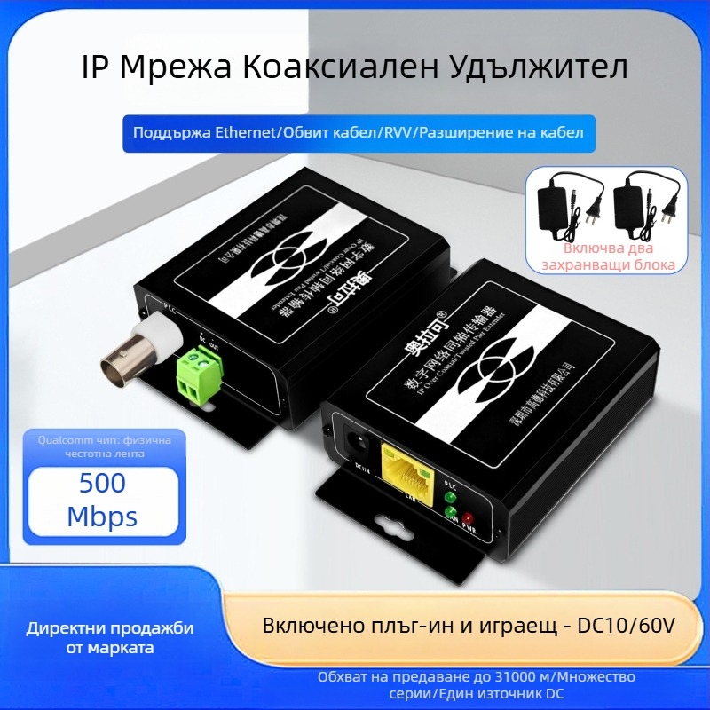 Видео конвертор — коаксиален предавател/разширител за лифтов PLC мрежа, 720p, Без отдалечено събуждане, Без управление на захранването, модел 705