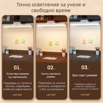 Лампа за бюро с защита на очите за ученици, акрилна нощна светлина, презареждаема, с докосване, CRI ≥90